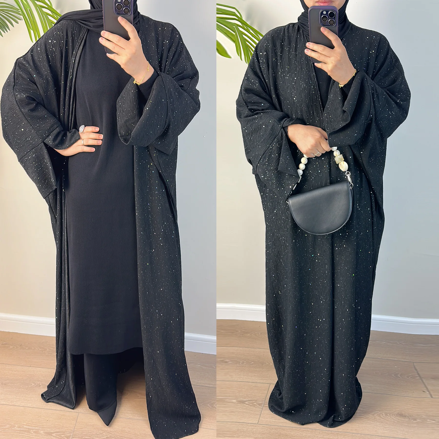 Abaya ouvert pour vêtements d'hiver musulmans femmes manteau épais paillettes Abayas dubaï automne turquie longue robe chaude tenue islamique caftan