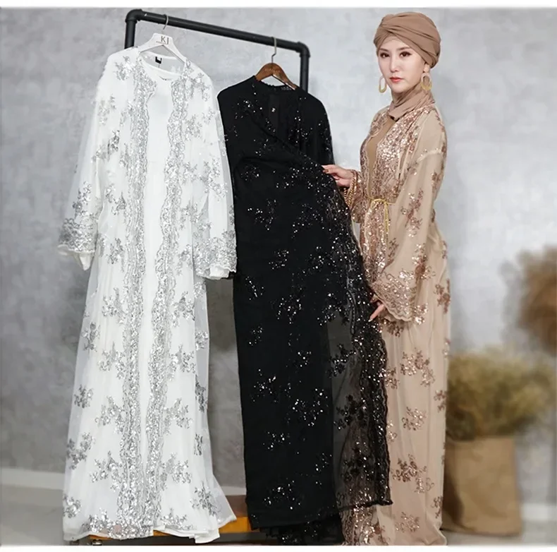 Eid Sequins Abaya Dubai Kimono Open Kaftan Robe musulmane pour femmes, Robe arabe Cardigan, Ramadan Islam Vêtements, Robe de soirée Kebaya Caftan