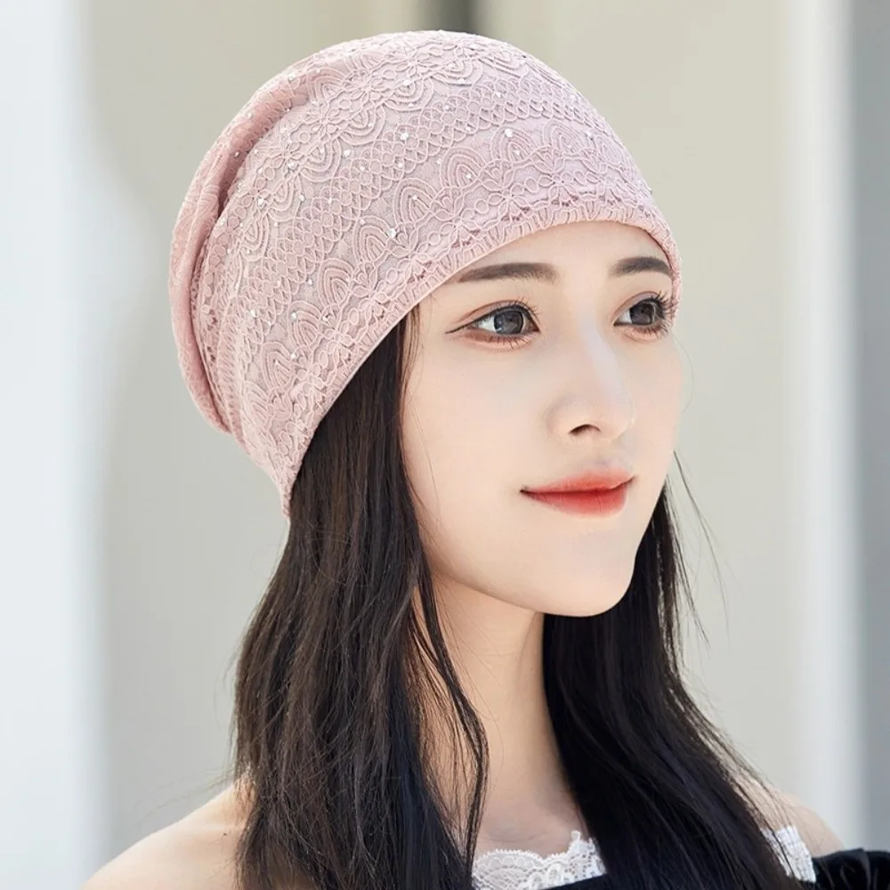 Bonnet en dentelle douce et décontractée avec strass, Style ethnique, chaud, coupe-vent, confortable, Turban Hijab, pour l'extérieur