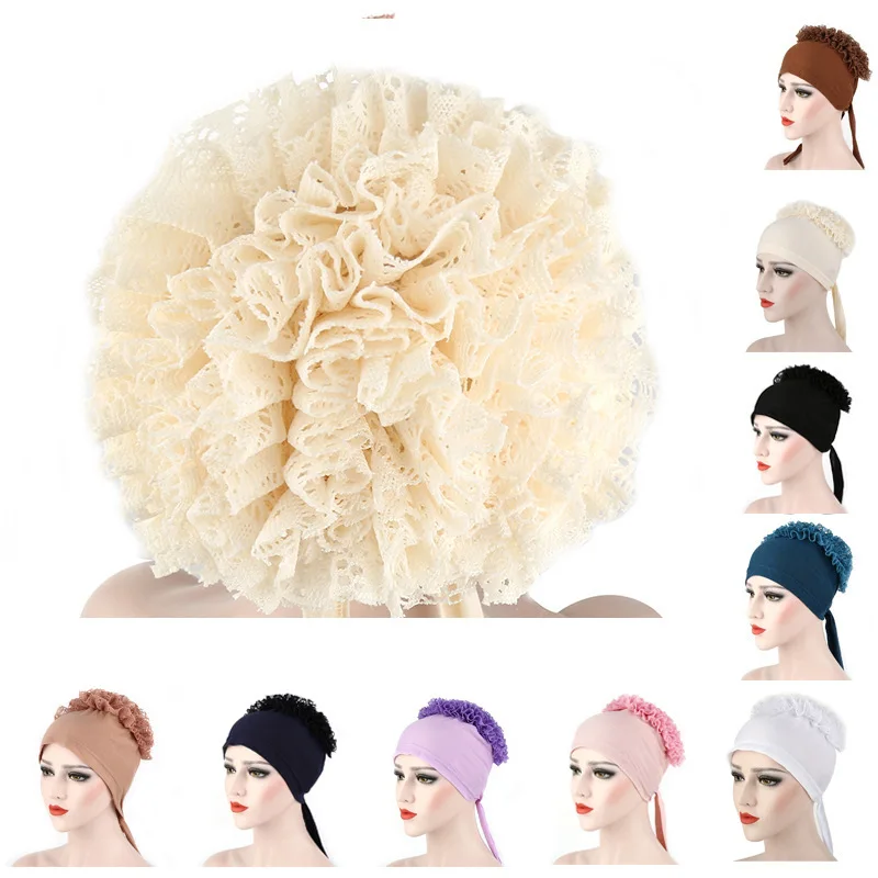 Femmes Hijabs Turban grande fleur tissu élastique bandes de cheveux chapeau bonnet dames musulman solide perte de cheveux écharpe casquette cheveux accessoires