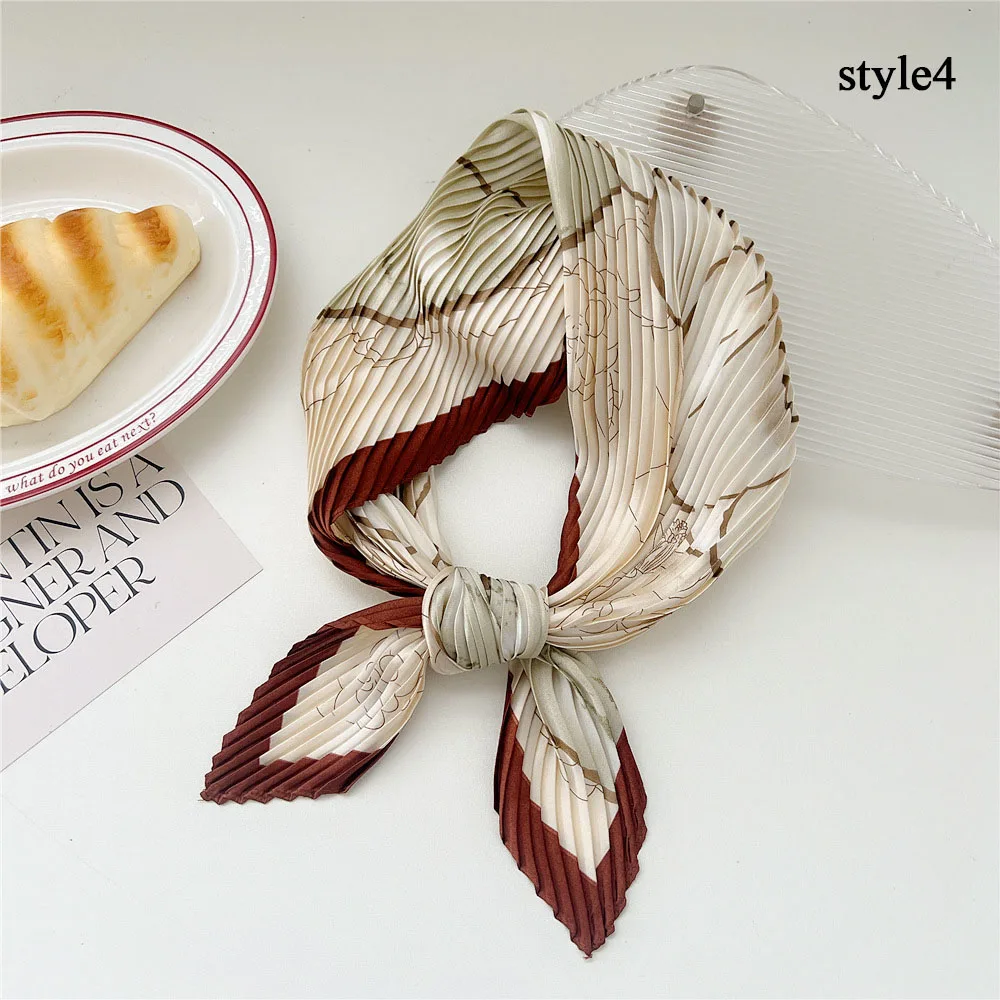 Injplanchers f-Foulard de tête plissé en mousseline de soie pour femme, petit foulard de luxe, enveloppes de sauna, hijabs en satin, bandanas, vente en gros
