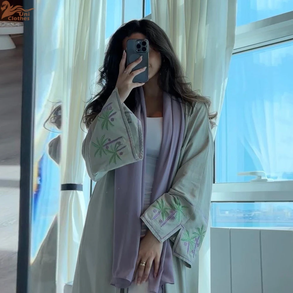 Abaya ouverte à manches longues pour femmes musulmanes, kimono ethnique du Ramadan, caftan arabe marocain, broderie solide modeste, Turquie