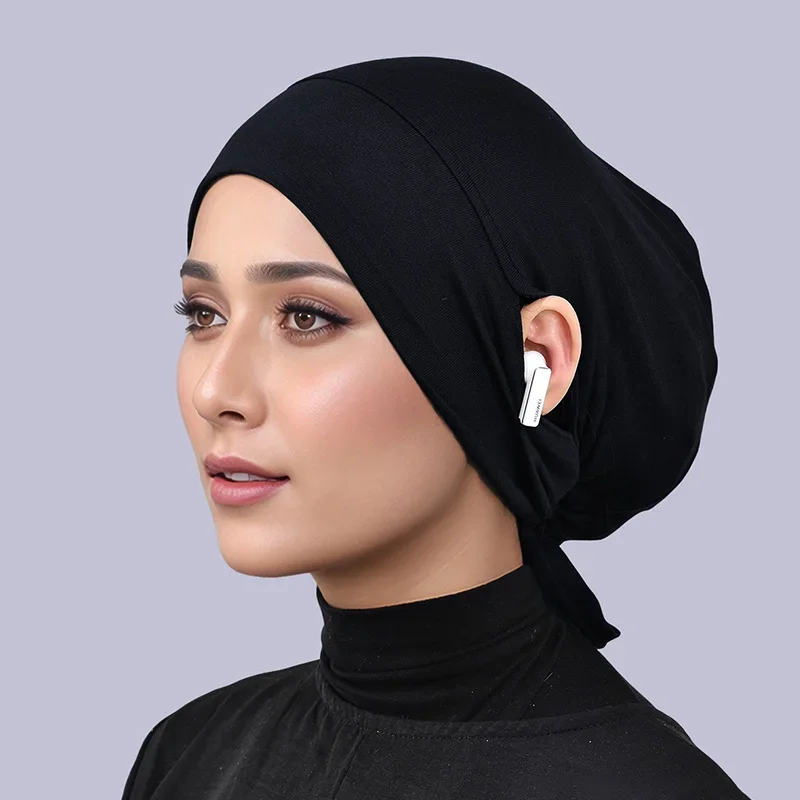 Bonnet sous-cou Modal avec trou d'oreille Hijab écharpe intérieure musulmane Bandanas sous-écharpe Turban bonnets Bonnet Bandage tête enveloppement Turbante Mujer