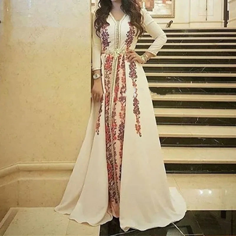 Caftan marocain à manches 3/4, robes de soirée musulmanes, ligne a, avec des Appliques, dubaï, arabe, turquie, Abaya, robe islamique personnalisée