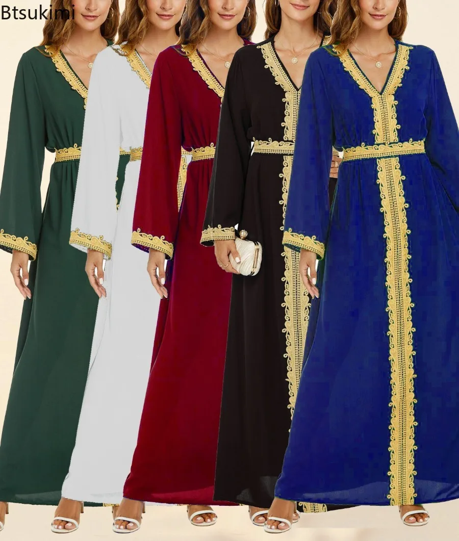 Nouveau arabe marocain robe musulmane Abaya femmes broderie Maxi Abayas dubaï turquie Islam caftan Longue Musulmane robes Largos 2025