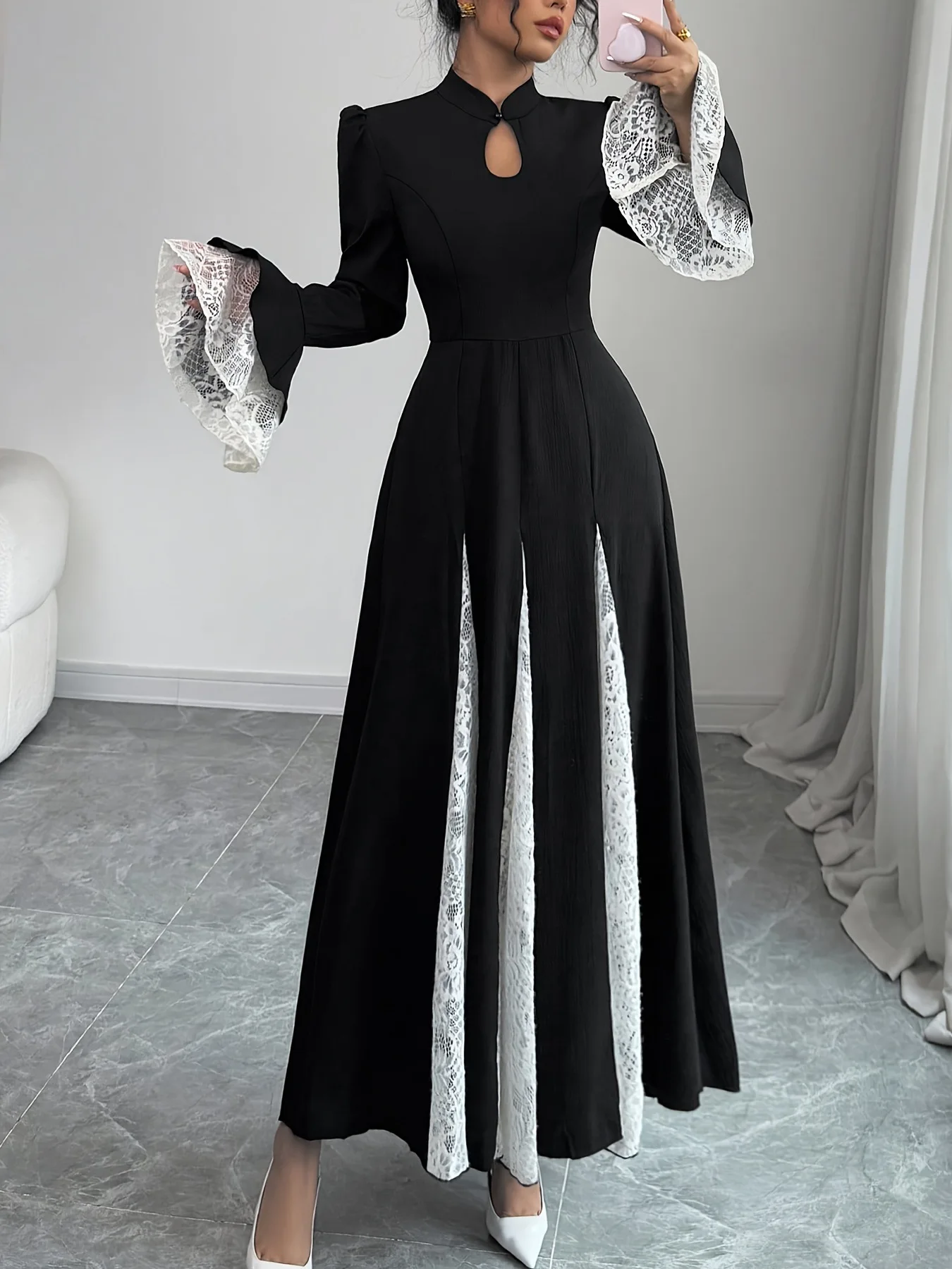 Femmes Robe Abaya manches évasées dentelle robes de soirée musulmanes dubaï Jalabiya caftan marocain robes arabe longue Robe Ramadan 2025