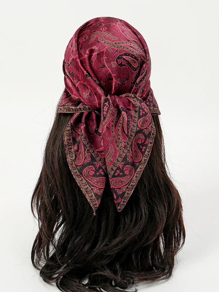 Foulard de luxe en Satin imprimé Paisley, Bandana carré Hijabs pour femmes, foulard, ruban pour cheveux, bandeau, accessoires pour cheveux chics