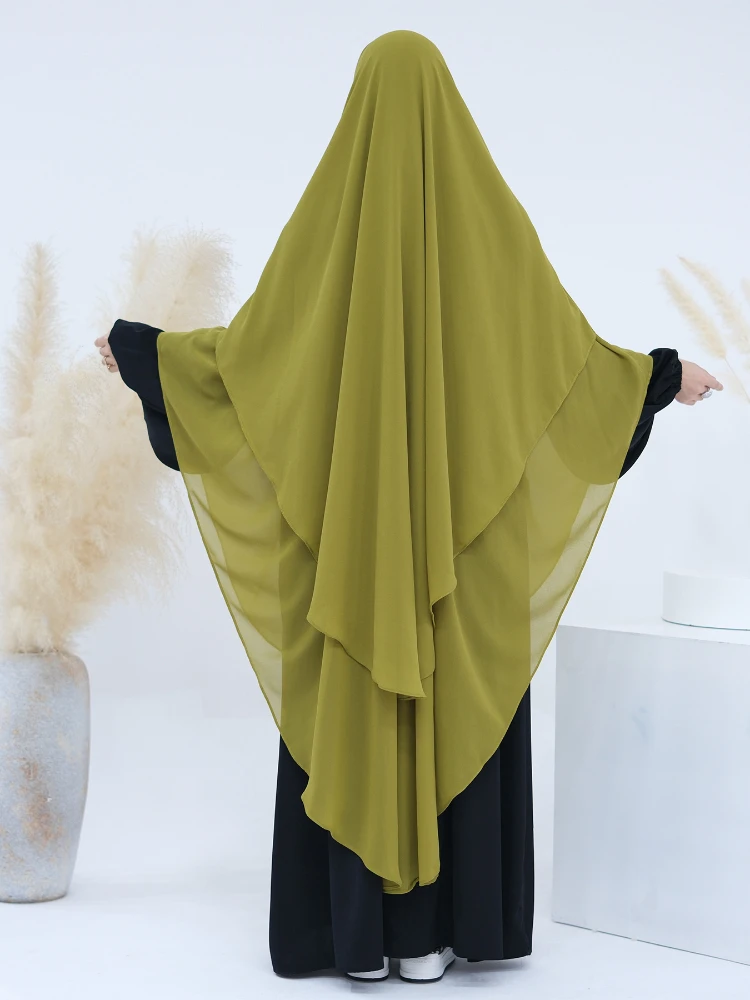2 couches en mousseline de soie longue Khimar femmes musulmanes Hijab modeste prière Eid Hijabs foulard châle Long Djellaba Niqab vêtement de prière