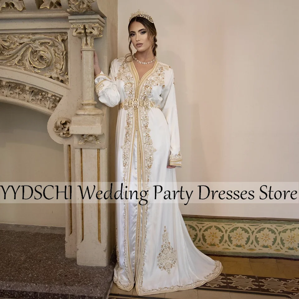 Abaya-Caftan Personnalisé à Manches sulfavec Ceinture pour Femme, Col Montant Perlé, Applique Dorée, ixde Mariage, Dubaï