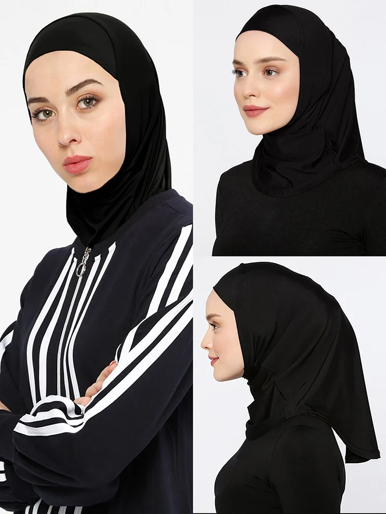 Hijab Sport Polyester Noir Manches Rayures Coupe Ajustee Longueur Hanches Soiree Training Middle Age Elégance Sportive Tricotée Toute Saison