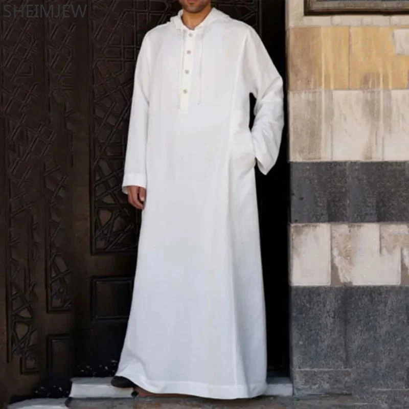 Robe longue à capuche de style arabe pour hommes, vêtements musulmans, Abaya turque, mode islamique, document solide, robe de Ramadan simple, 2024