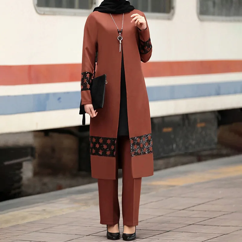 Robe musulmane 2 pièces pour femmes, corset, chemise trempée, pantalon large, dubaï abaya à lacets, vêtements caftan