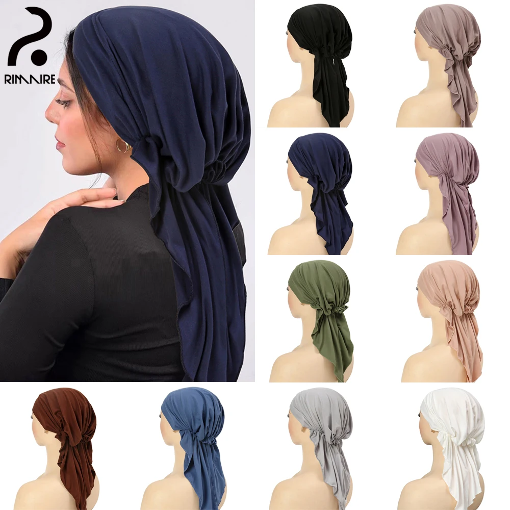Bandeau de styliste pour femmes, solide, musulman, extensible, intérieur, Hijab, mode, Turban en Polyester, chapeaux pour dames, couvre-cheveux, foulard RIMAIRE