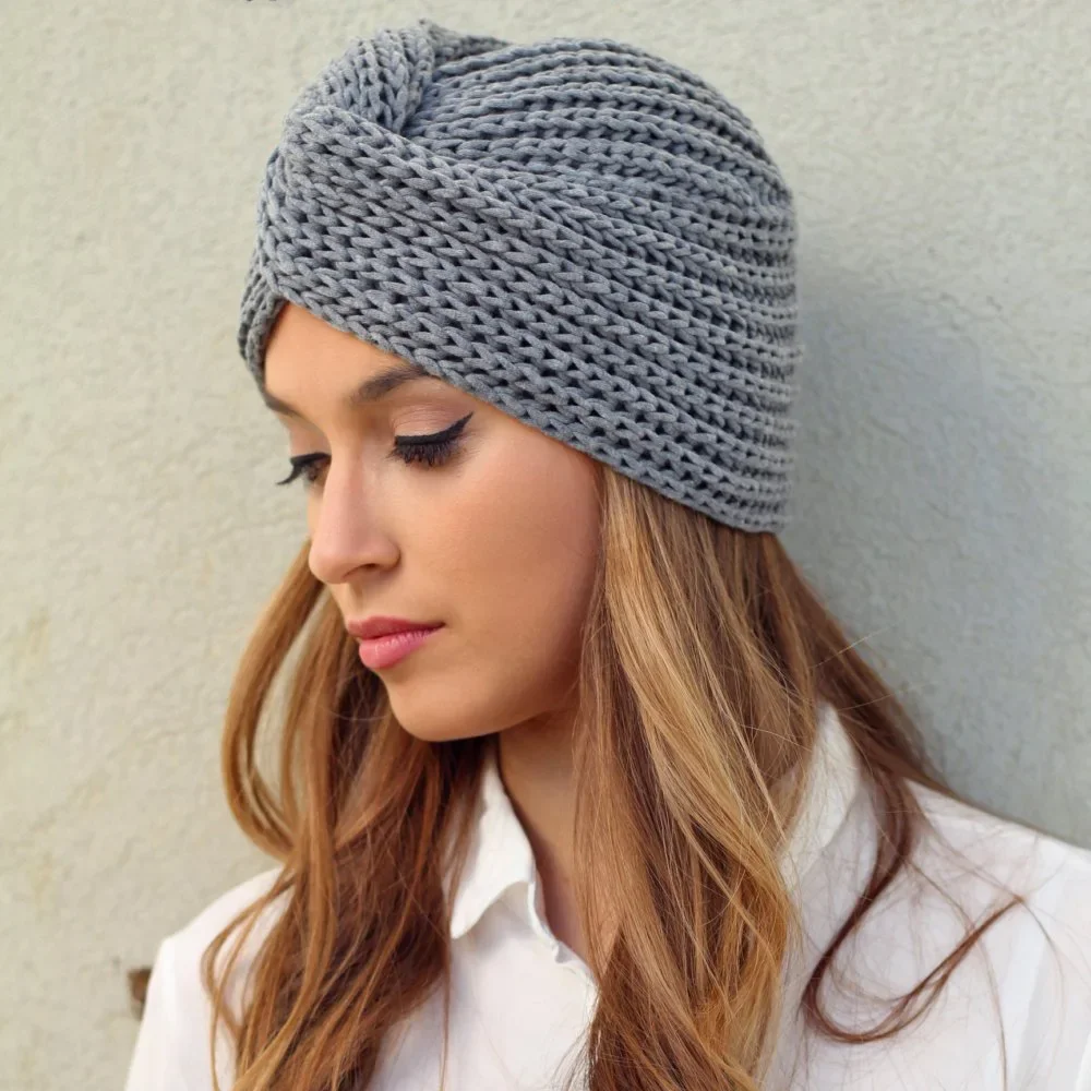 Mode musulmane Imitation cachemire Turban casquettes pour femmes Style bohème Hijab casquettes indien chapeau couleur unie dames bonnet tricoté