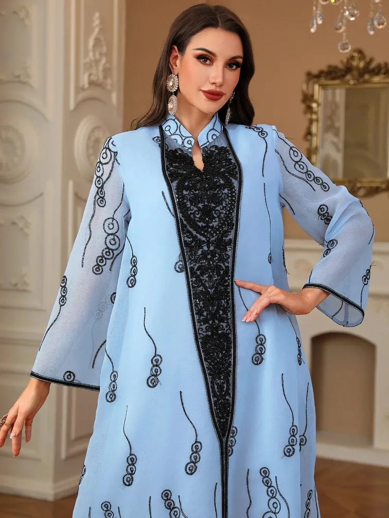 Abayas pour femmes dubaï 2025 automne mode femmes musulmanes à manches longues col en v Polyester longue robe Maxi caftan robe musulmane femmes