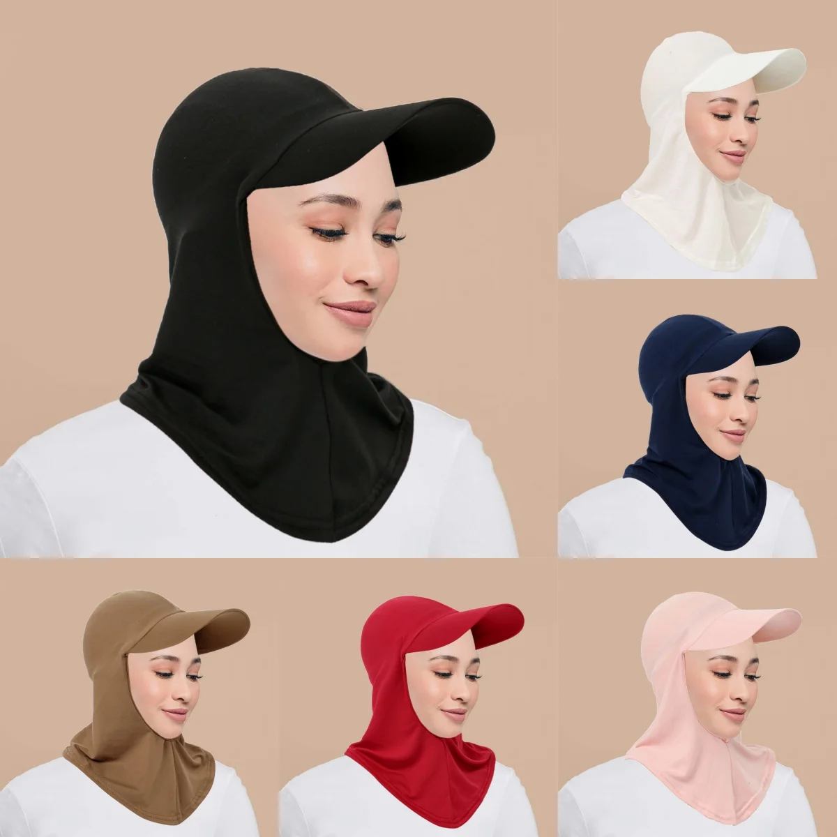 Mode musulmane couverture complète Bonnet Hijab avec visière prêt à porter visière modeste sous-écharpe Bonnet couleur unie Turban casquette