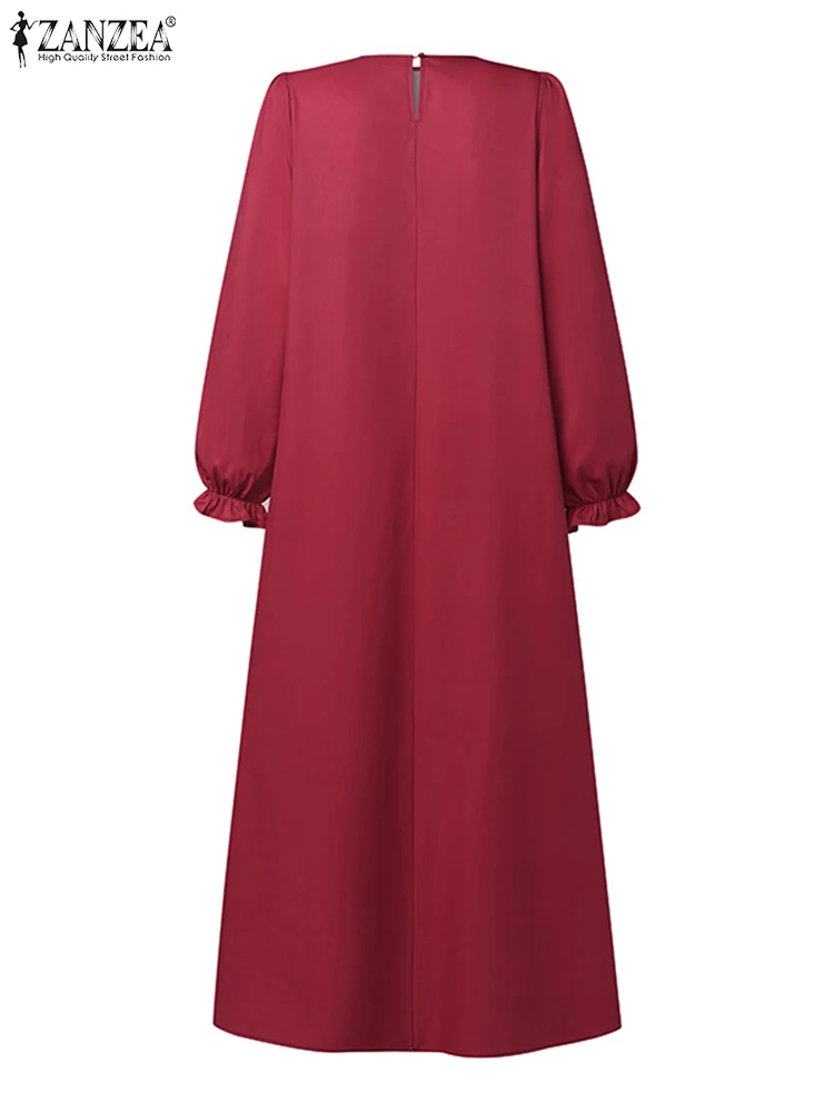 Robe Longue Motif Floral Couleur Rouge Noir Brun Femme Coupe Droite Tombé Ample Printemps Été Soirée Chic Elegante Dubai