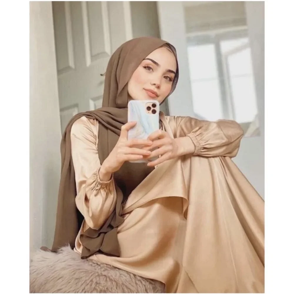 Hijab Polyester Beige Clair Coupe Large Confortable Manches Longues Sans Motif Particulier Printemps Été Soirée Religieuse