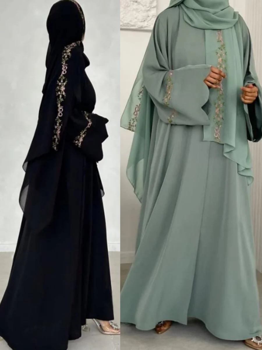 Moyen-Orient femmes arabe dubaï Abaya luxe Kimono Cardigan broderie florale Robe longue Robe modeste Femme Islam vêtements Kebaya