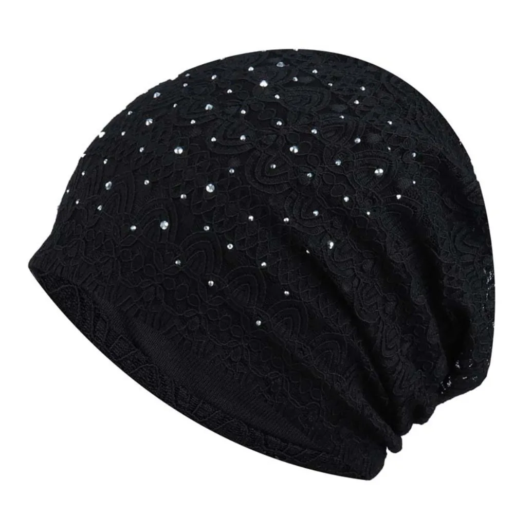 Bonnet en dentelle douce et décontracté, Style ethnique, strass, chaud, bonnet de nuit, confortable, Hijab, Turban, pour l'extérieur