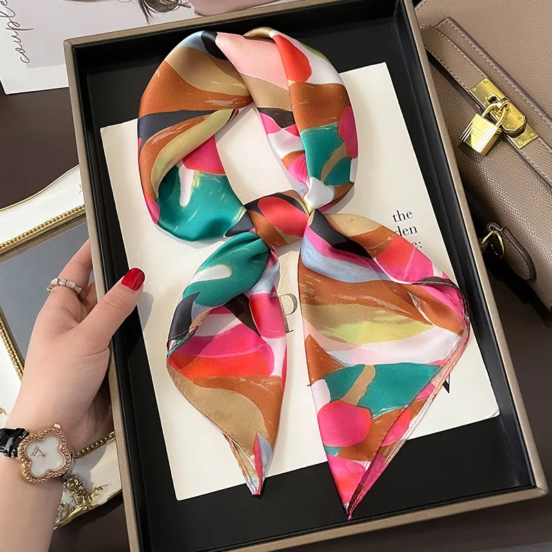 Foulard carré de luxe en soie pour femmes, Hijab, bandes de cheveux, foulard, châle en Satin, ruban, bandeau, enveloppes à la mode, Bandana, 2024