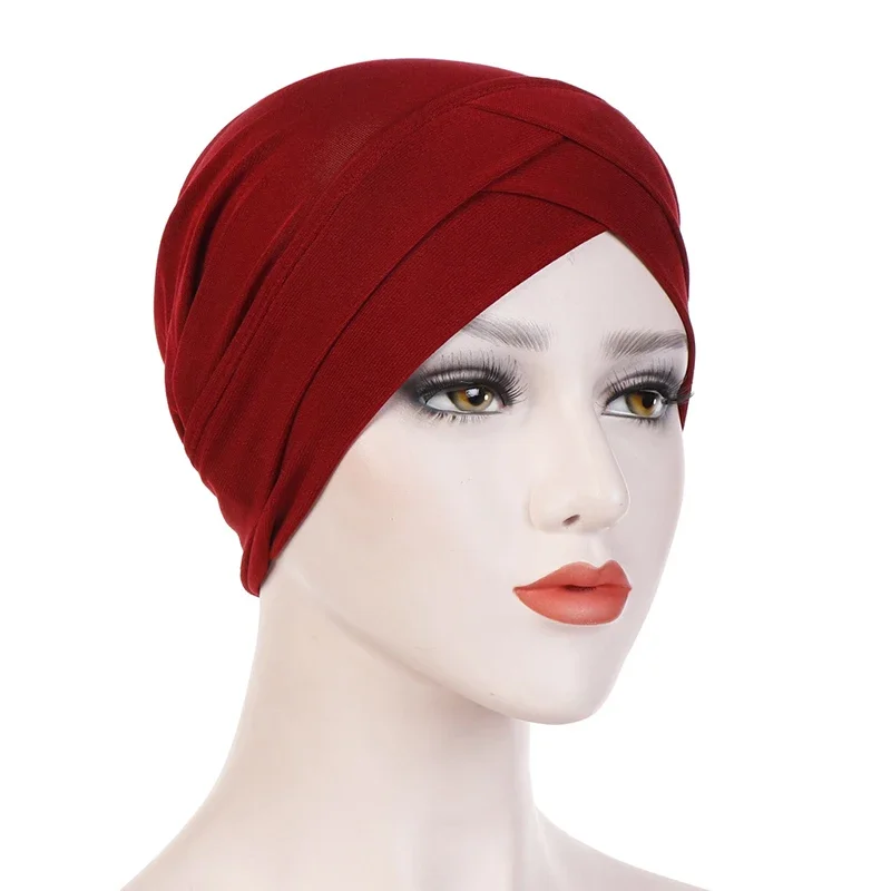 Hijabs musulmans pour femmes, foulard de sauna islamique croisé sur le front pour femme, bonnet intérieur respirant, bonnet turban, chapeau de gril élastique