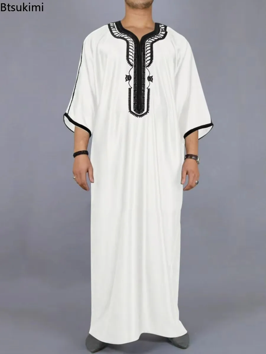 Nouveau 2026 mode musulmane Abayas pour hommes Patchwork broderie longue Robe saoudienne arabe caftan mâle Jubba Thobe islamique marocain Abaya