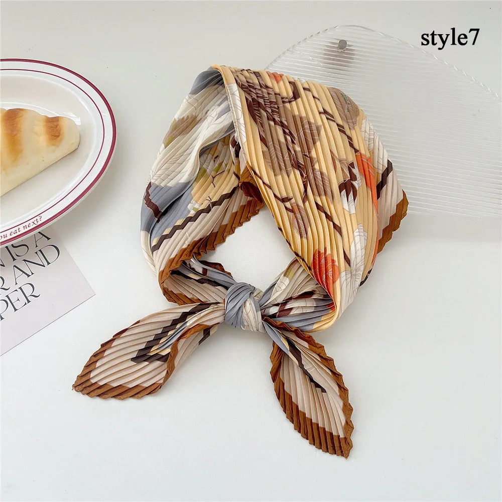Injplanchers f-Foulard de tête plissé en mousseline de soie pour femme, petit foulard de luxe, enveloppes de sauna, hijabs en satin, bandanas, vente en gros