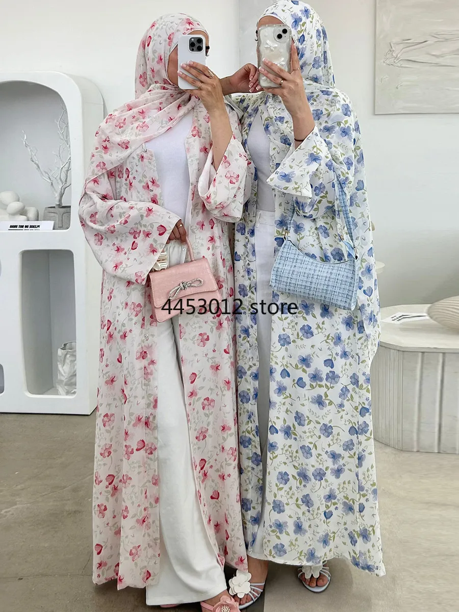 Femmes musulmanes dubaï Abaya luxe Double couche en mousseline de soie imprimé Robe Hijab caftan Ramadan Robe Femme Islam robes africaines Kebaya