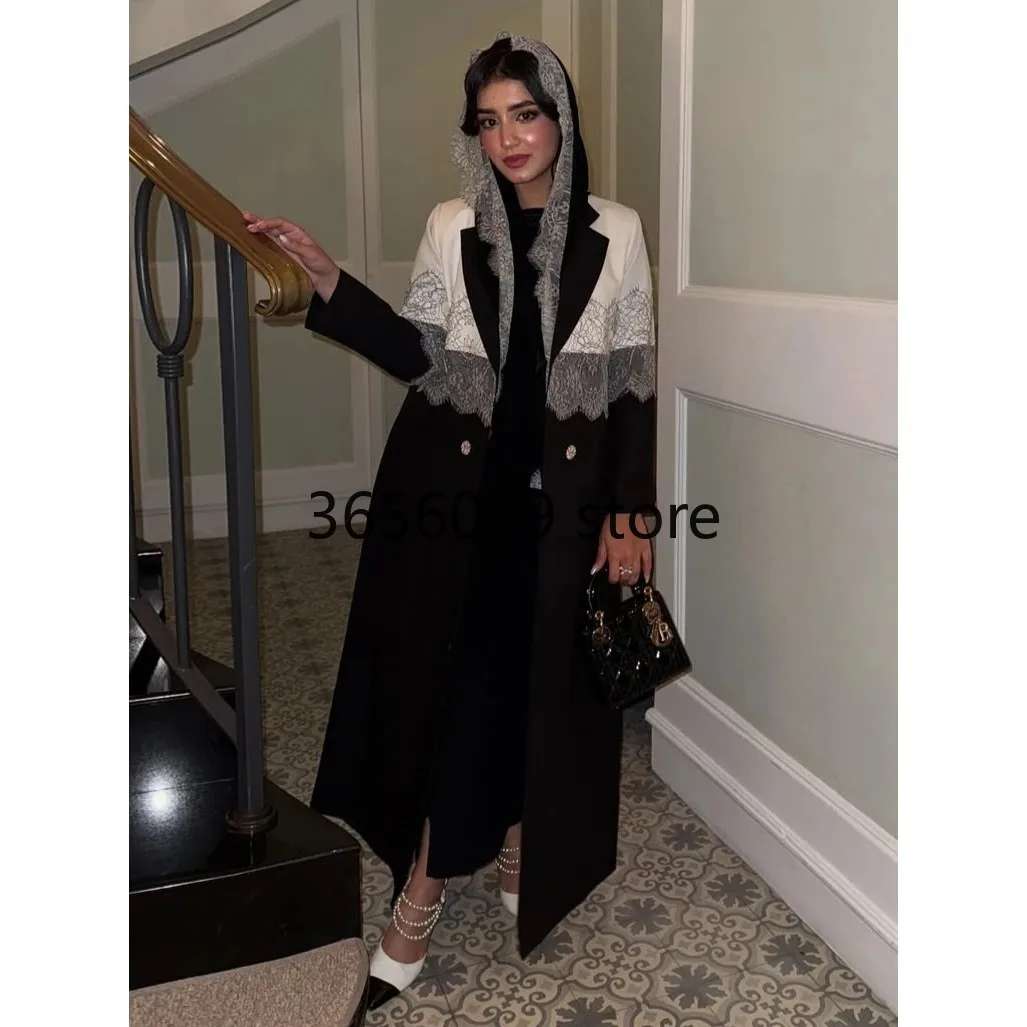 Eid femmes Abaya écharpe dentelle dubaï femmes Robe ouverte Abaya musulman Islam fête arabe longue Robe maroc Caftan Jalabiya Ramadan 2025