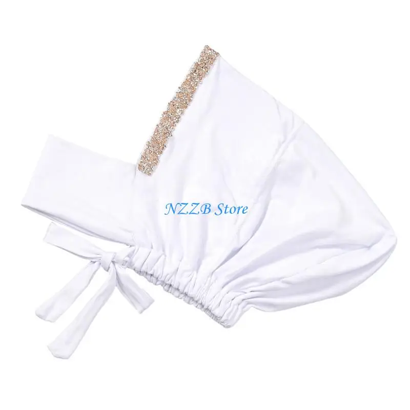 Turban Ethnique Islamique Chapeau Hijab Extensible Coupe Droite Forme Arrondie Bordure Strass Dore Soeur Soiree Couture Adulte Hiver Sport