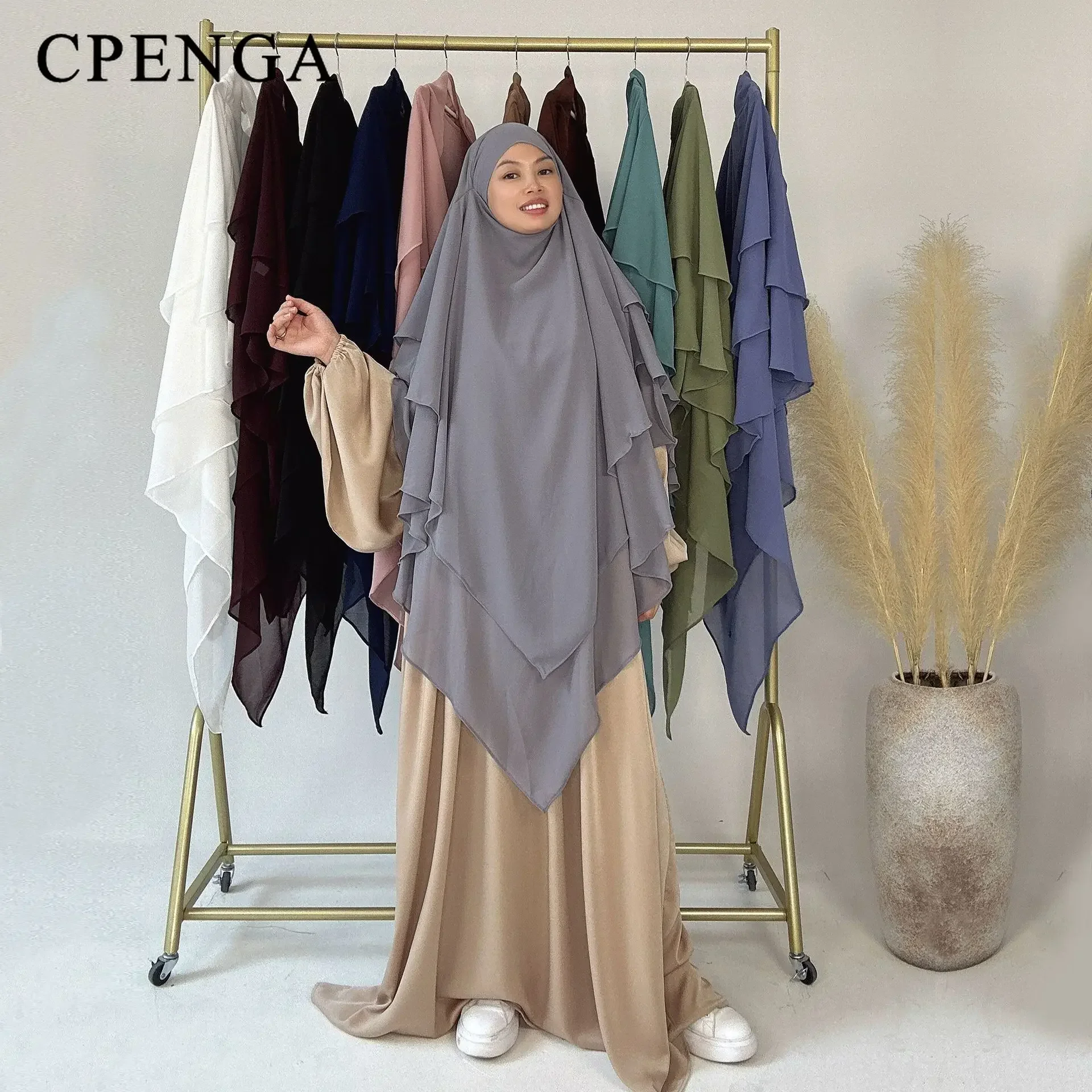 2025 nouveau plaine Hijab femmes musulmanes modeste Khimar été en mousseline de soie solide 3 couches Turban Femme dubaï turquie Hijabs Eid Islam vêtements