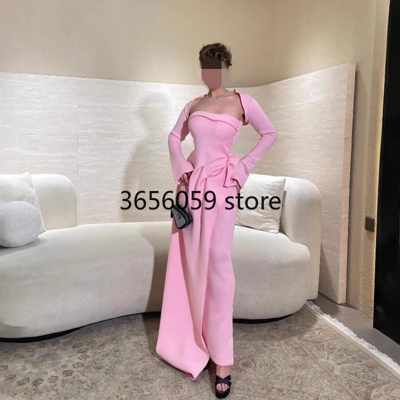 Abaya – robe de soirée longue rose, sans bretelles, avec manches détachables, froncée, moulante, à la mode, robe de bal pour sortir et rendez-vous