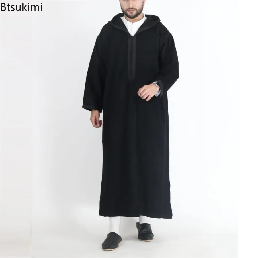 Abaya Polyester Noir Gris Homme Capuche Intégrée Coupe Droite Fermeture Glissière Occasion Décontractée Fourreau Tombé Libre Chevilles