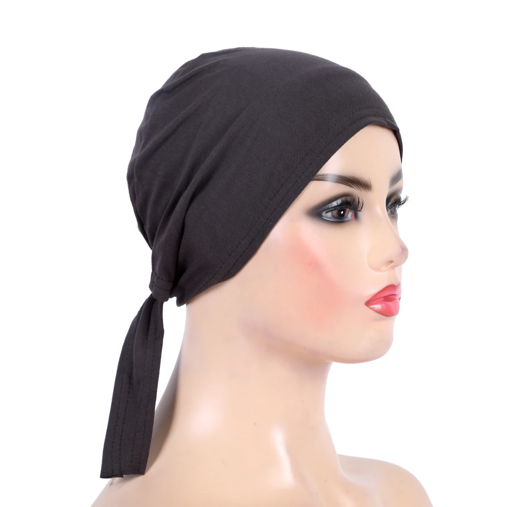 H048 coton uni cravate dos chapeaux Turban musulman couleur Pure extensible intérieur Hijabs sous-écharpe femmes foulard sous Hijab Bonnet