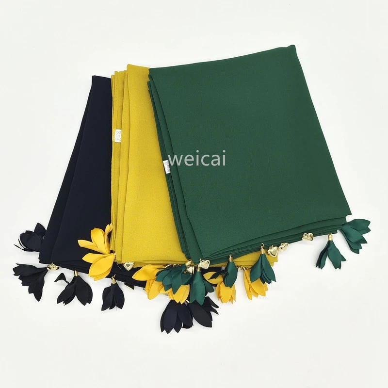 Hijabs en mousseline de soie pour femmes musulmanes, voile de couverture du Moyen-Orient, voile de tête, fait à la main, fleur d'amour, connaissance chaude, stock américain, nouveau