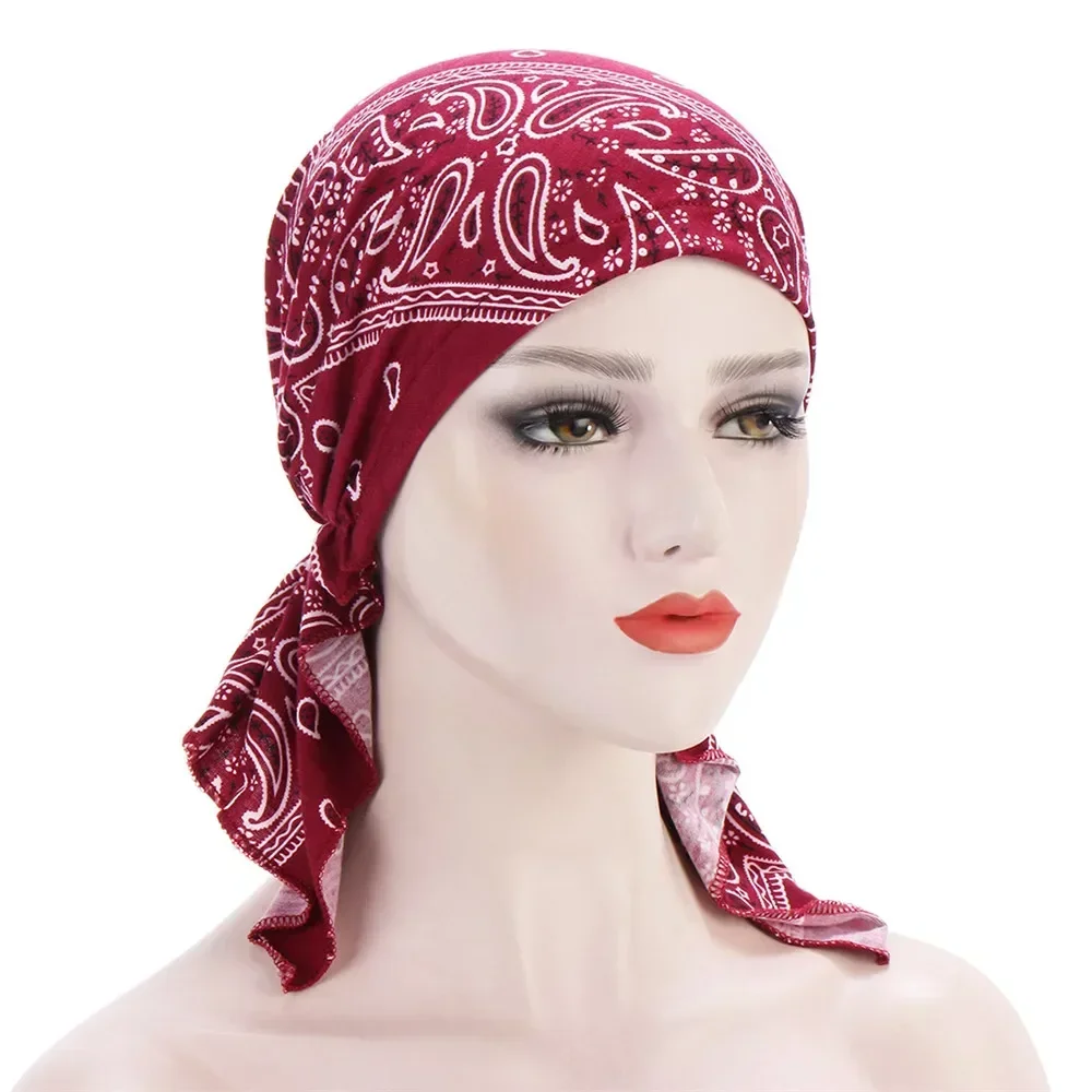 Femmes musulmanes imprimer pré-attaché Hijab chimio casquette chapeaux intérieurs élastique Cancer bonnets Bandana perte de cheveux sous-écharpe bandeau écharpe Turban