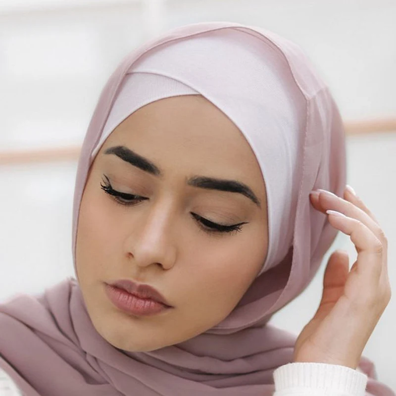 Coton front croix casquette intérieure Musulman sous écharpe casquettes Jersey sous Hijab Bonnet Femme Musulman Turbante Mujer