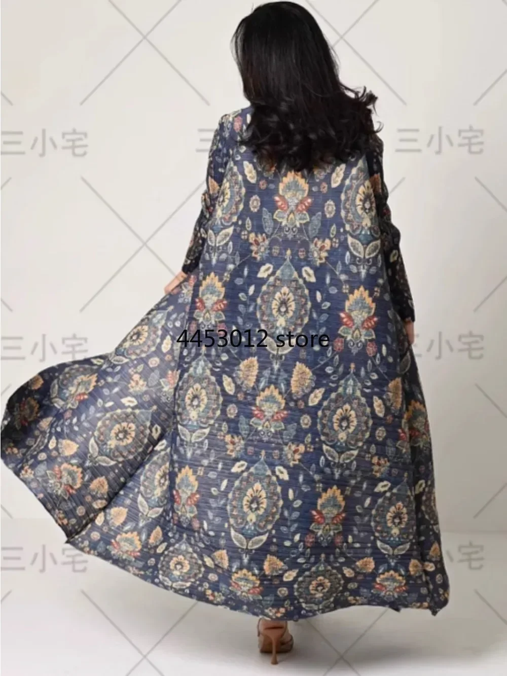 Abaya musulman femmes haute élastique manches chauve-souris plissé Cardigan Trench manteau imprimé col rabattu dubaï Abayas femmes manteau de luxe