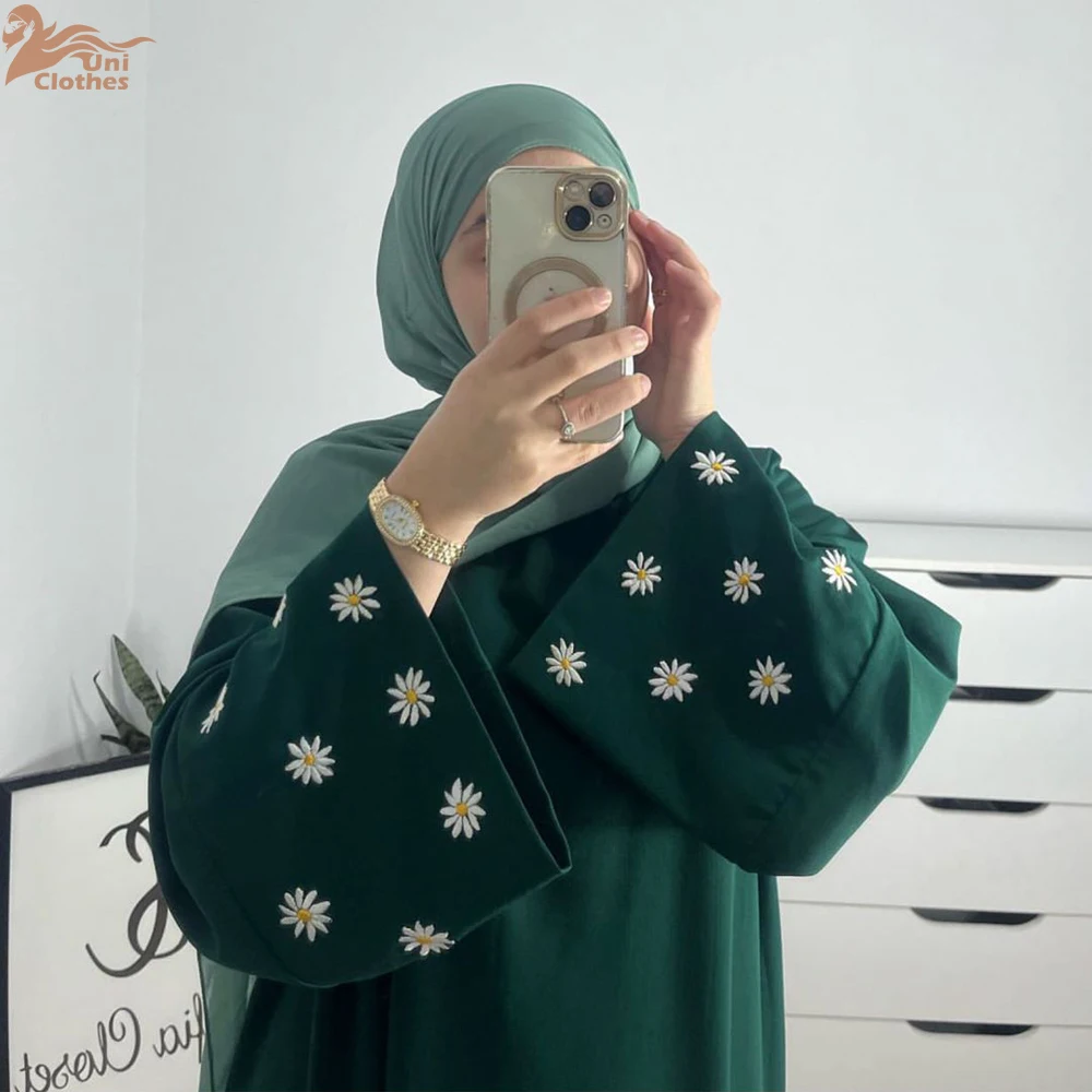 Robe modeste musulmane brodée de marguerites pour femmes, Eid, arabie saoudite, dubaï, Abaya, luxe, Islam, turquie, fête de vacances, Jalabiya, 2025