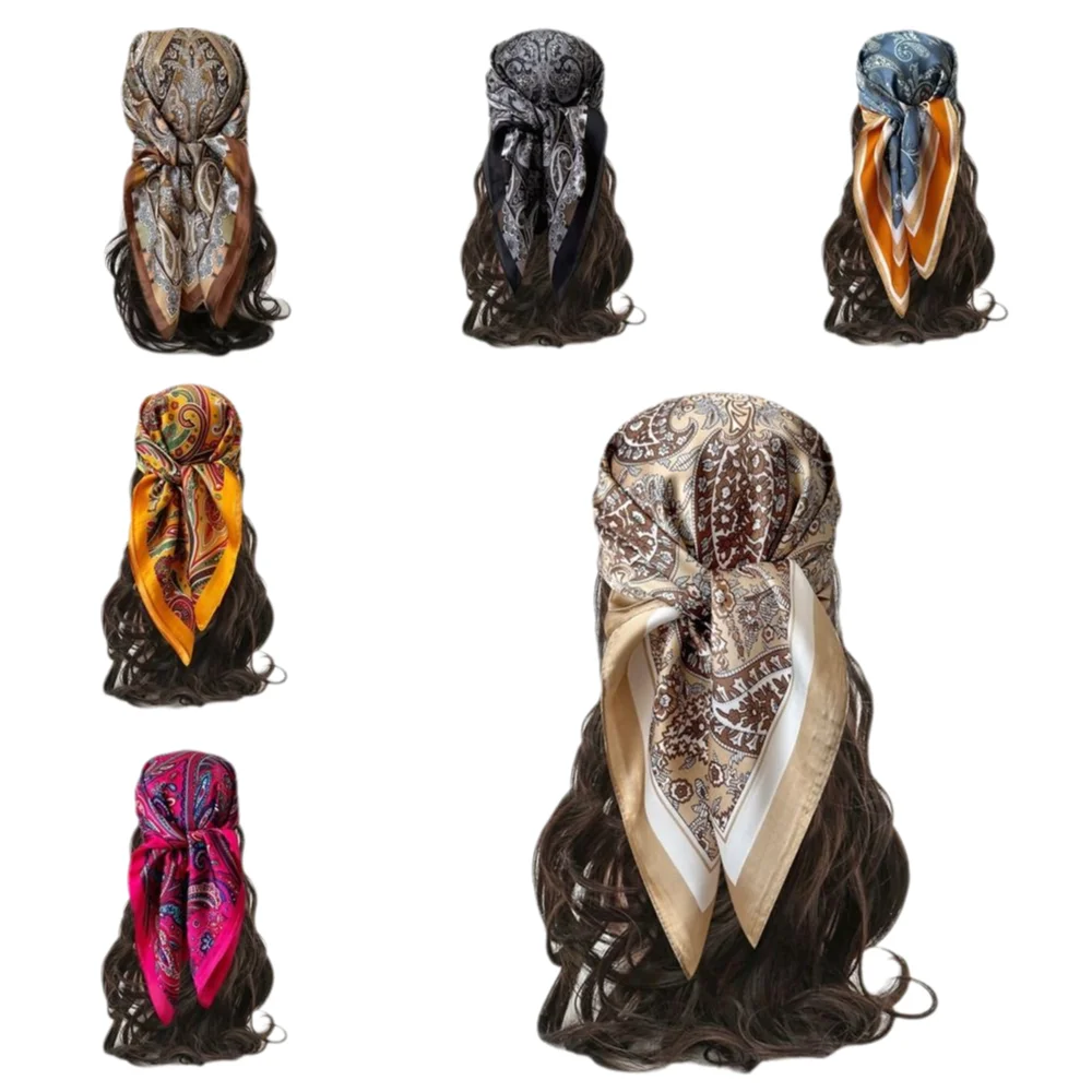 Nouveau luxe imprimé Imitation soie carré Foulard mince Vintage foulard Hijab Foulard Bandana cheveux écharpe bandeau femmes