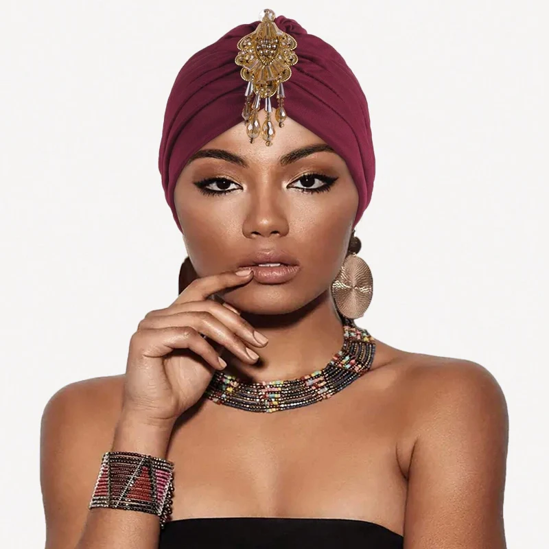 Nouveau bijoux élégants Turban casquettes musulman Hijab casquettes en relief élastique tête enveloppement pour femmes fille Bonnet dames Bandana chimio casquette