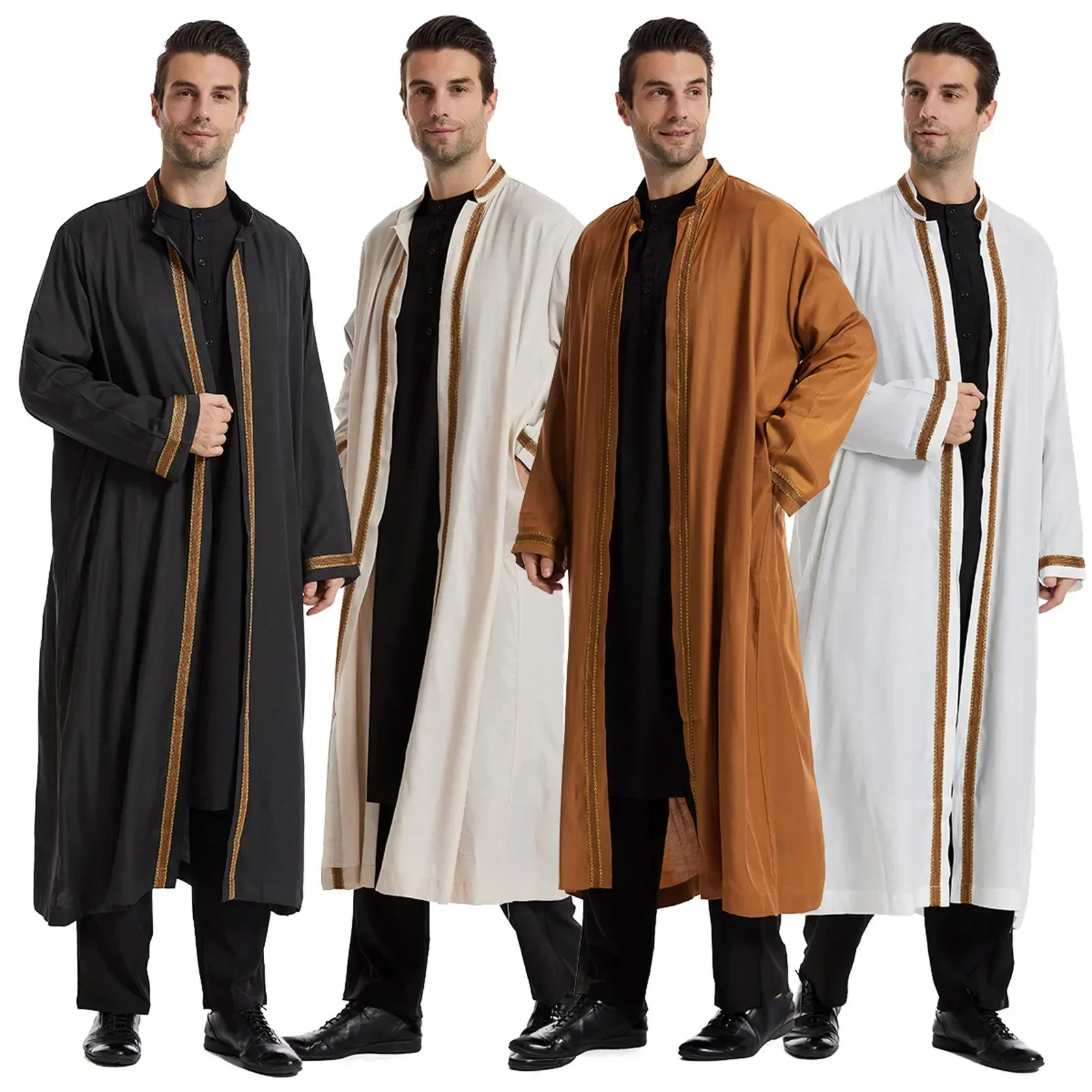 Hommes ouvert Abaya musulman saoudien Jubba Thobe vêtements islamiques Ramadan Kimono à manches longues Robe Caftan dubaï col montant Robe arabe