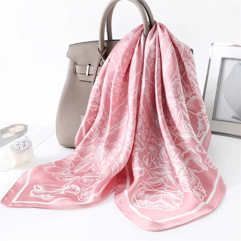 Foulard Carré Imprimé Floral Polyester Beige Bleu Brun Gris Or Noir Vert Protection Solaire Printemps Été