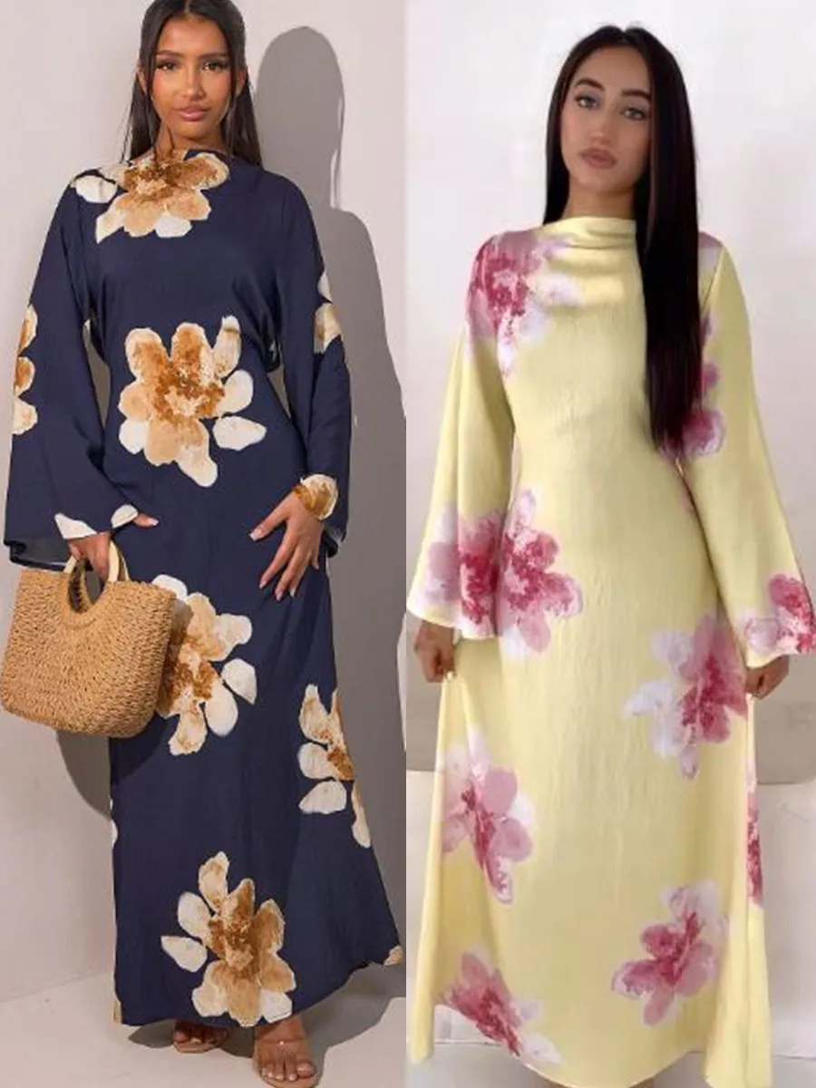 Femmes arabe Eid musulman dubaï Abaya Robe de luxe mode fleur imprimé Robe longue caftan Robe Femme africain Islam vêtements Kebaya