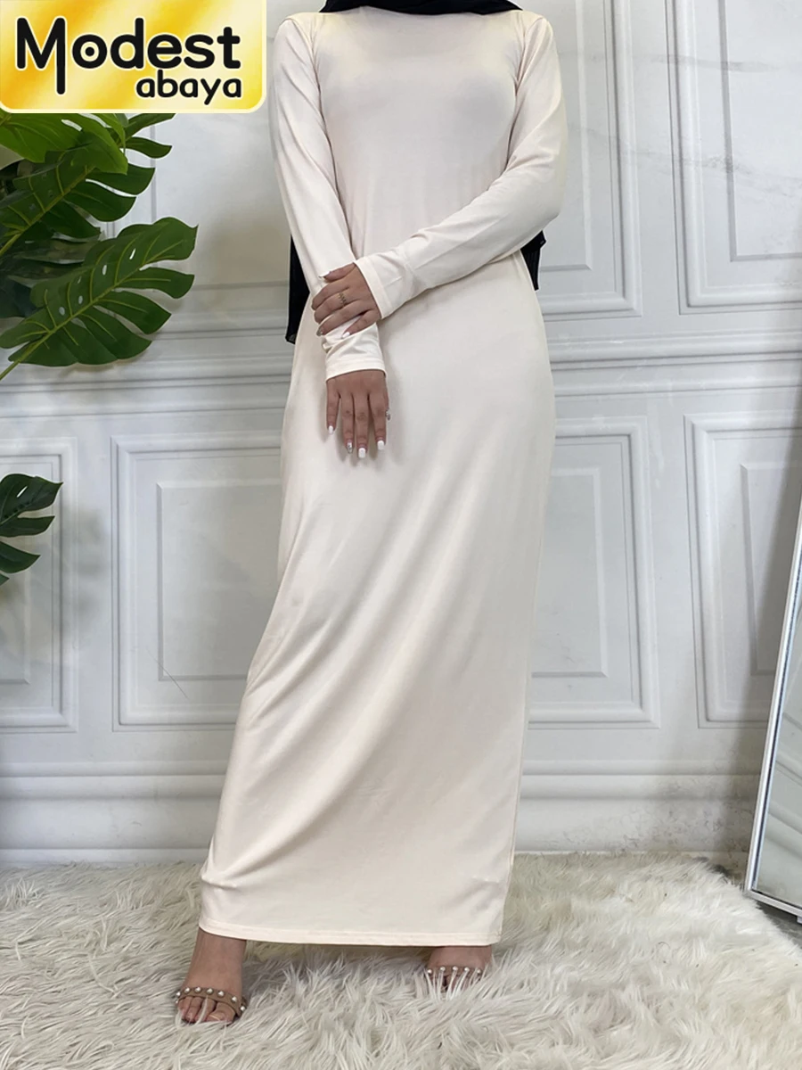 Robe Abaya Polyester Blanc Brun Cyan Coupe Droite Tombé Ample ELég Ante Femme Soirée