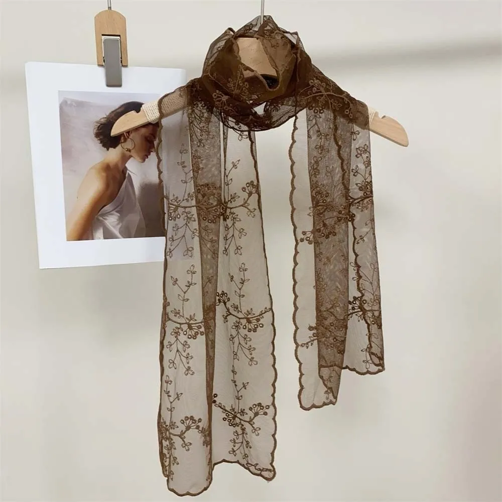 Foulard de printemps respirant en soie et Polyester, châle à fleurs brodées, protection solaire, longue écharpe Hijab à séchage rapide