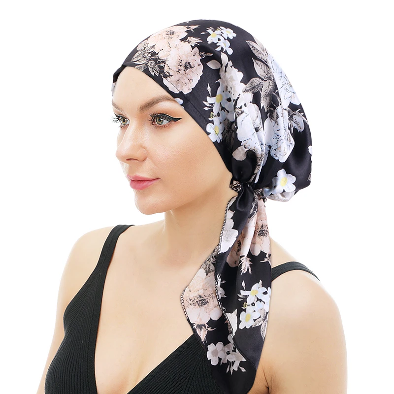 Turban d'intérieur à motif floral pour femme, hijab musulman, chapeau pré-noué, large bande élastique, bandanas, bonnet de chimio contre le cancer, vêtements de sauna