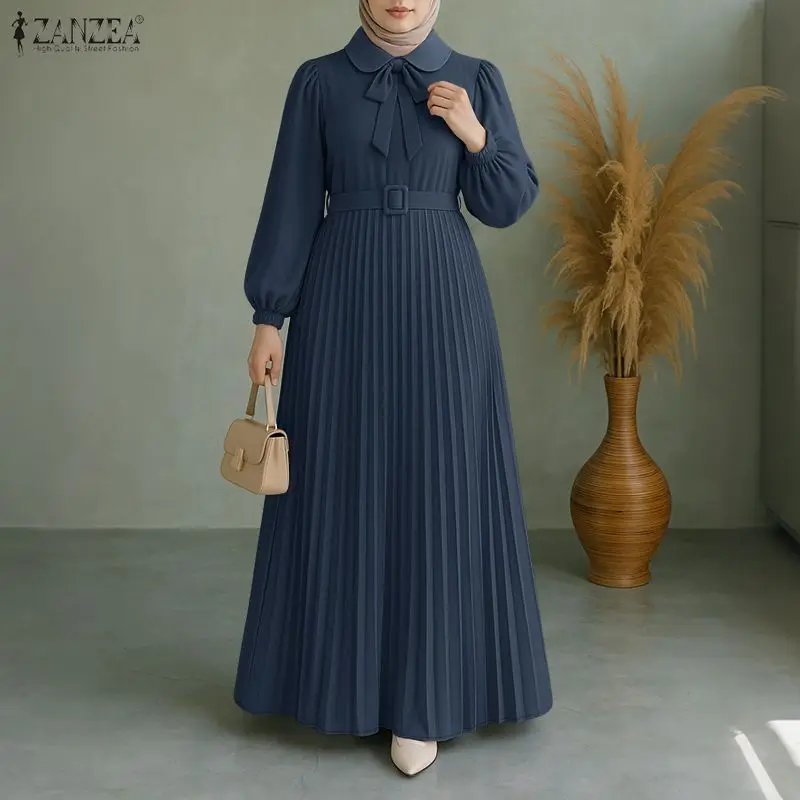 ZANZEA mode Robe musulmane Abaya femmes longue lanterne manches plissée Robe d'été ceinturée Robe Femme travail robes 2025 robes d'automne