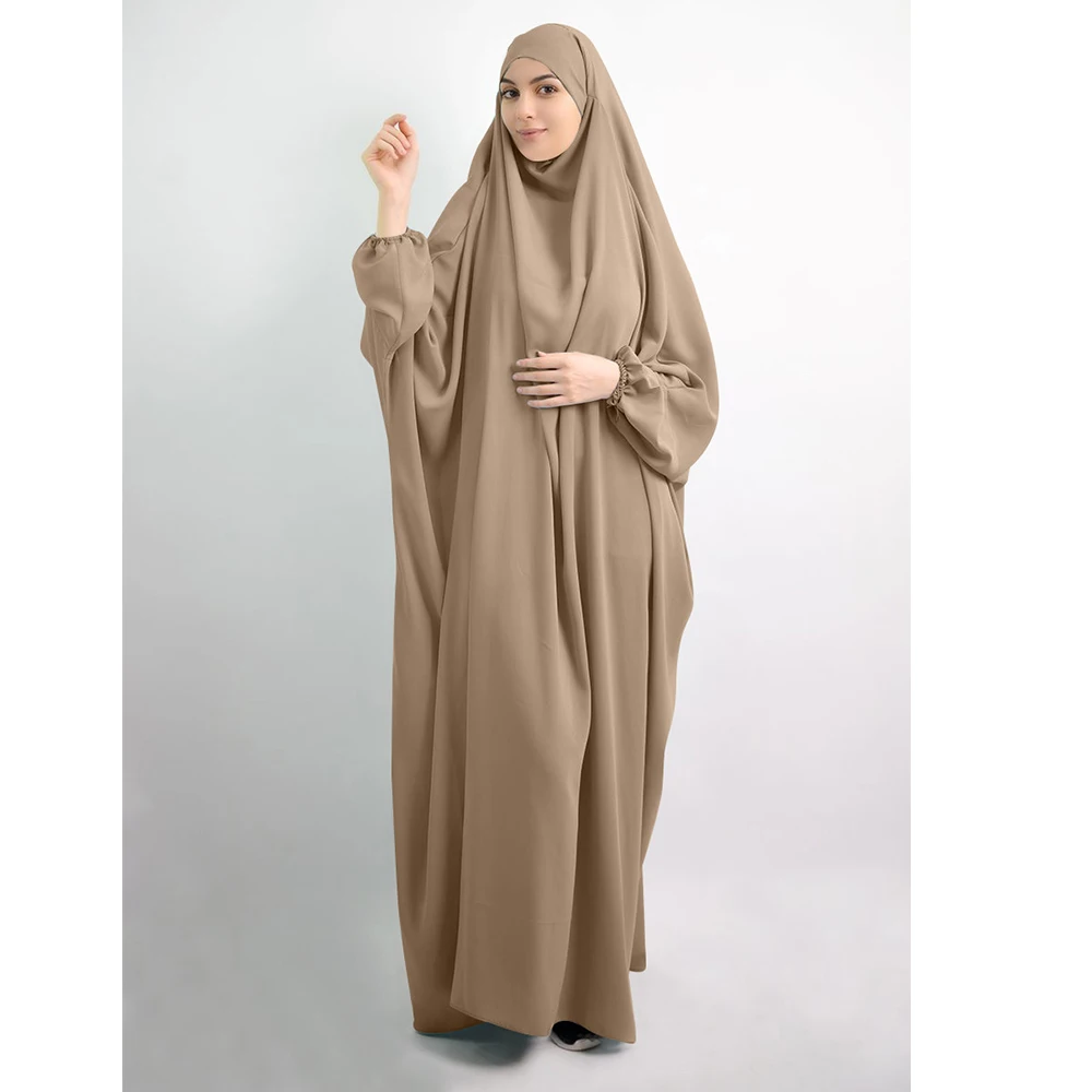 Robe Ample Polyester Beige Rose Vert Olive Violet Foncé Capuche Manches Longues Occasion Religieuse Ramadan Worship